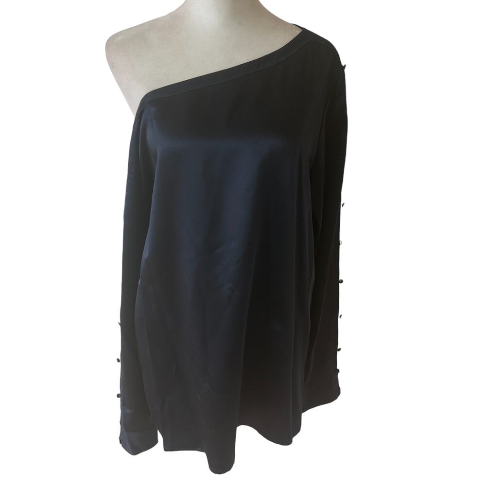 Worth Black One-Shoulder Long Sleeve Blouse